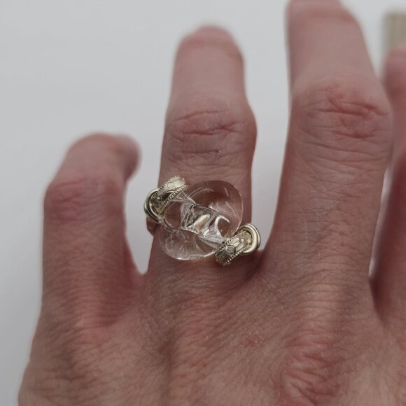 Size 6.5 Sterling Silver Handmade Glass Scrolled Band Ring A2780 - Picture 3 of 8